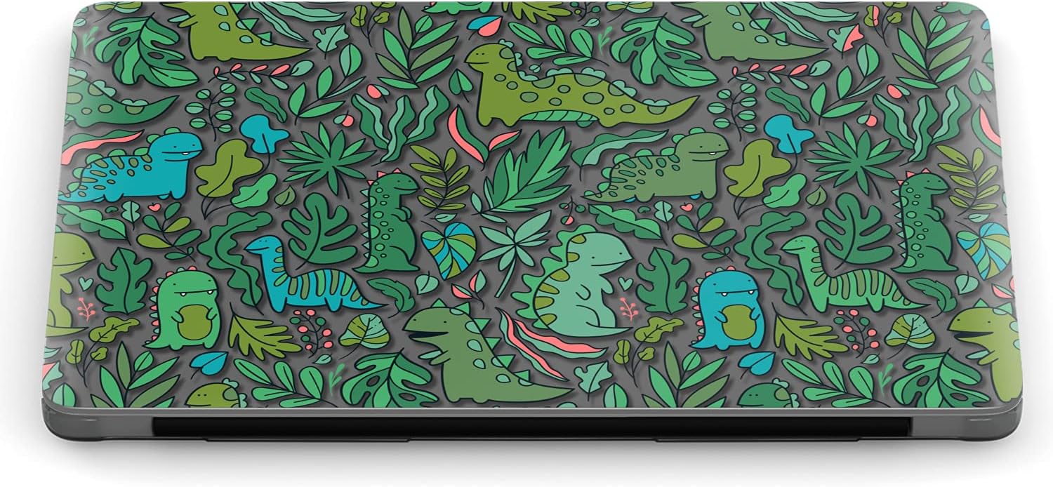 Mertak Hard Case Compatible with MacBook Pro 16 14 Air 15 13 inch M3 M2 M1 Mac 2024 2023 2022 2018 Animals Plastic Kawaii Touch Bar Cover Laptop Print Dinosaurs Leaves Protective Clear Cute Green