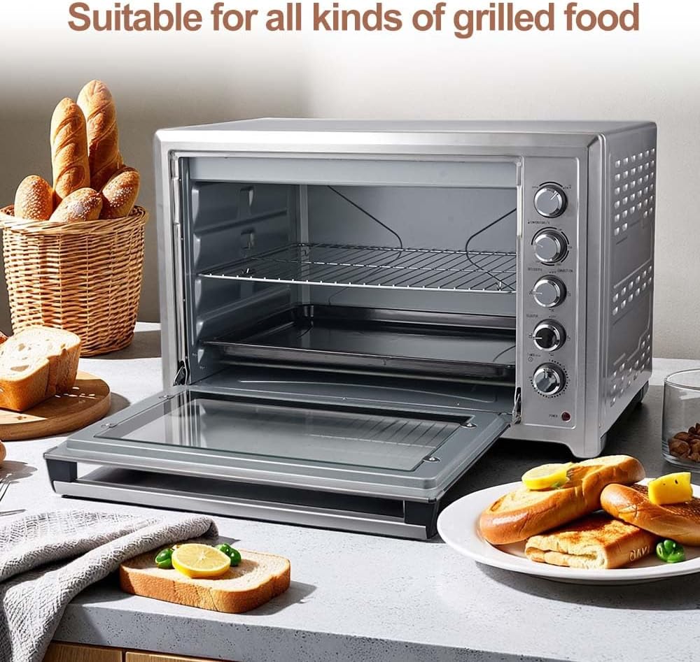 Large Countertop Convection Oven, Stainless Steel, 75L Capacity, Double Glazed Door, 25.39x18.82x16.57 Inch, with Baking Accessories