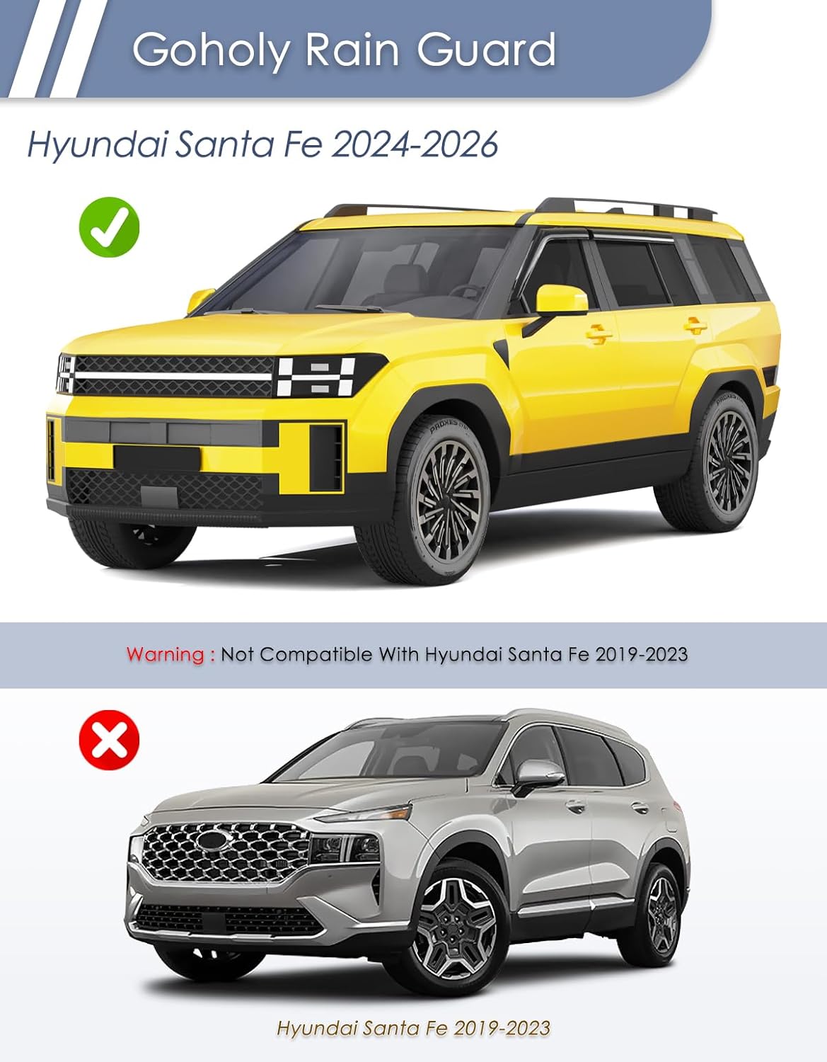 Extra-Thick Window Rain Guard for Hyundai Santa Fe 2024 2025 2026 Rain Guards Side Window Visors Tape-on Vent Visor Window Deflectors Vent Shades