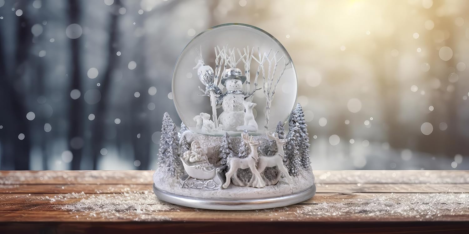 White Christmas Snowman Holiday Snow Globe by The San Francisco Music Box