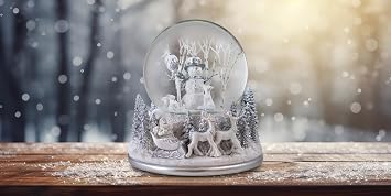 White Christmas Snowman Holiday Snow Globe by The San Francisco Music Box