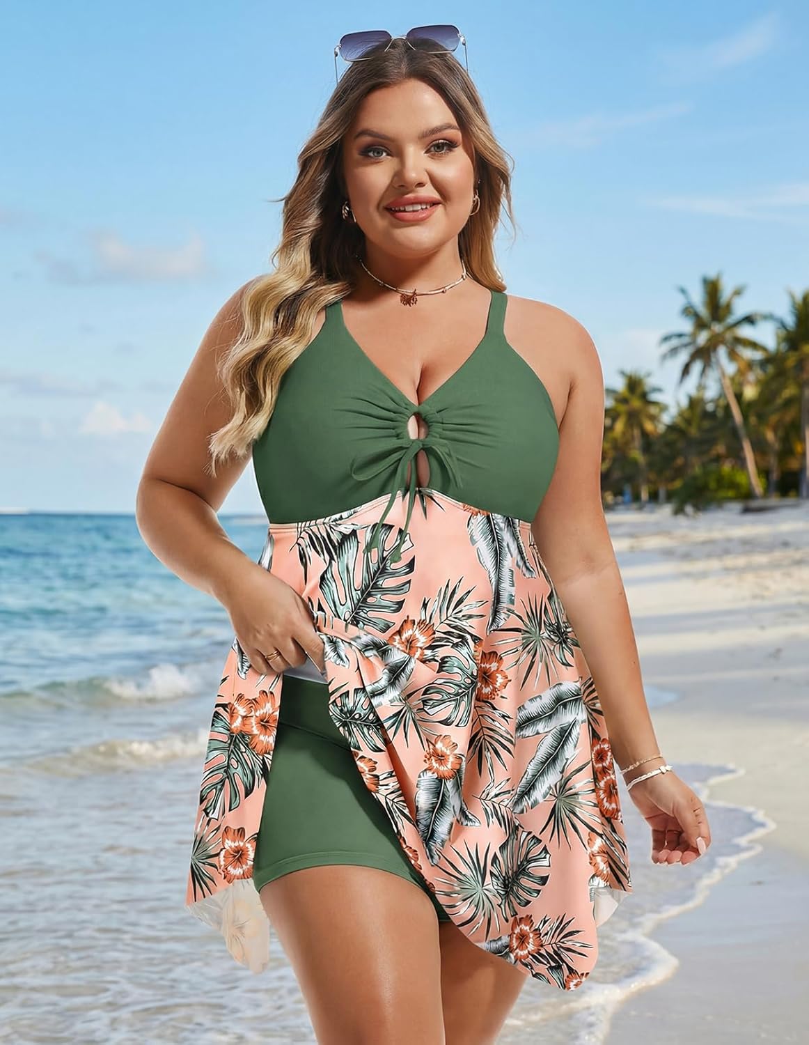 Hanna Nikole Plus Size Swimsuit for Women: One Piece Swim Dress Tummy Control Bathing Suit Adjustable Cut Out Swimwear