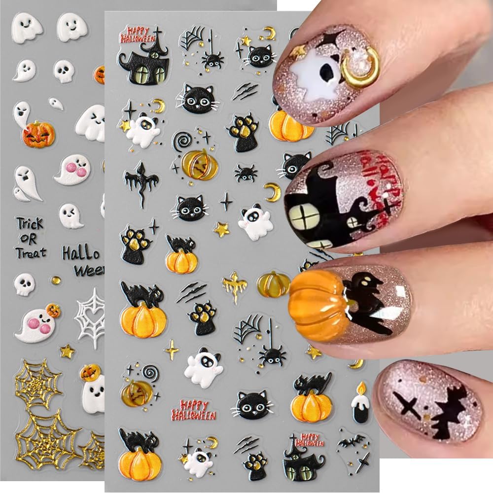 Christmas Nail Stickers, 5D Embossed Gold Snowflake Nail Decals Snowflake Bell Crystal Ball Xmas Tree Reindeer Winter Nail Design Holiday Nail Art Decoration for Women Girls(3Sheets)