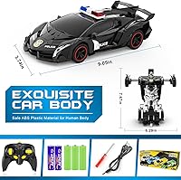 Vista 8 de FDJ - Auto a control remoto que se transforma en robot, transformación con un botón a robot con luz intermitente, juguete de policía para niños