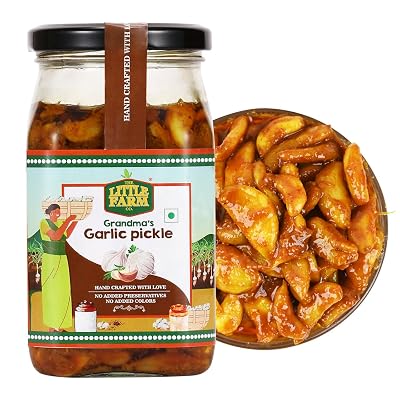 THE LITTLE FARM CO Garlic Pickle - Lehsun ka Achar | Less Oil Mustard Base Homemade Garlic Pickles with Jaggery | No Add