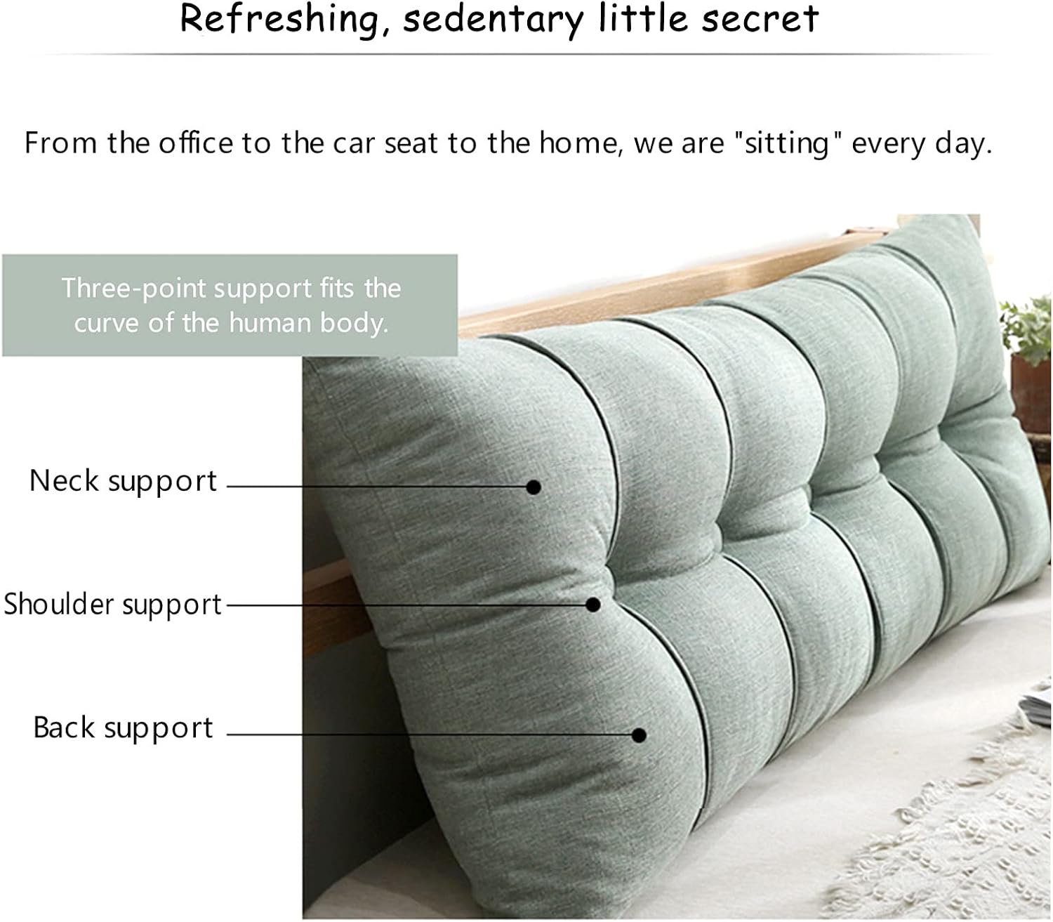 Large Rectangular Headboard Pillow,Bed Rest Positioning Long Support Pillow for Reading,Perfect Bolster Lumbar Cushion for Day Bed & Bunk Bed,Wedge Headboard Pillow with Removable Cover