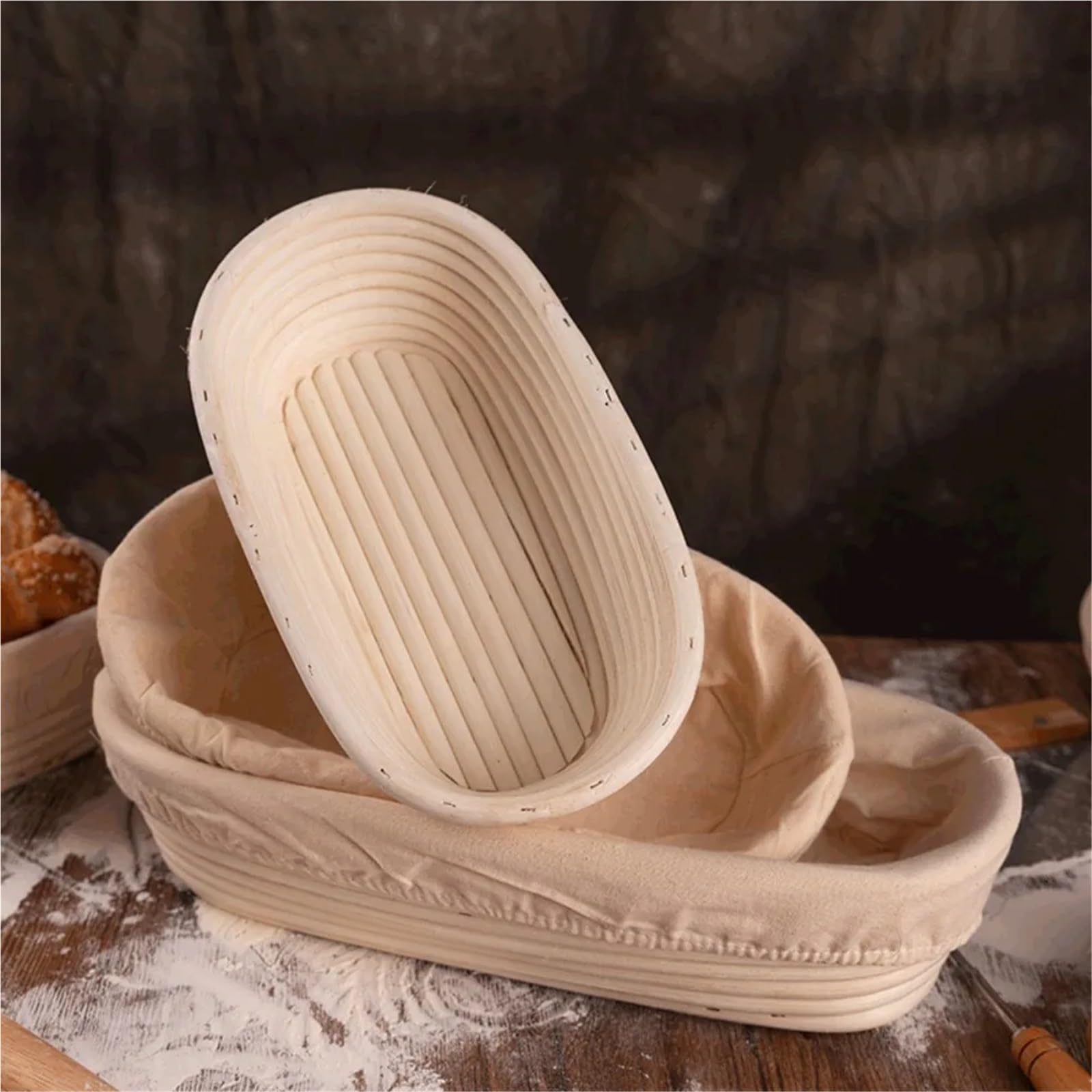 Cesta de masa madre fermentación mimbre, cestas prueba tejidas Banneton ovaladas, pan Dougn Para Pan(21x15x8cm)
