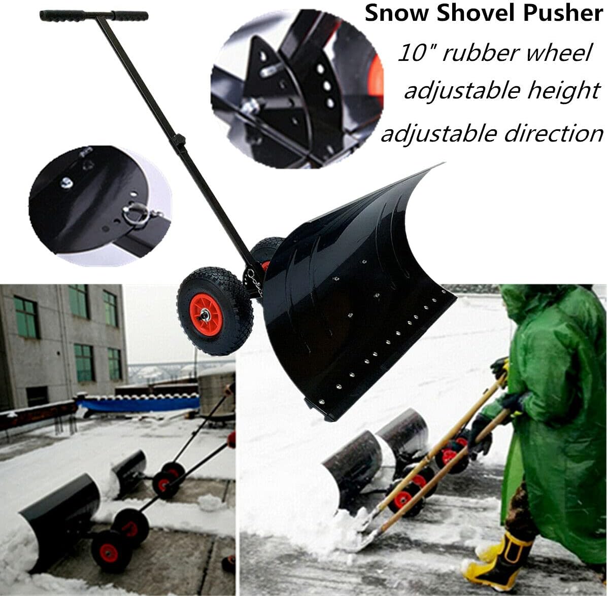 review CYJZWOH Snow Shovel, Adjustable Wheeled Snow Pusher Heavy Duty Rolling Snow Plow Shovels, Efficient Snow Plow Snow Removal Tool (Black), TXC-RZ-3001@XYJZKW74