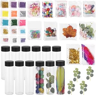 Lnrueg 12 PCS Sensory Bottles Empty with DIY Accessories Kits - 400 ML Plastic Bottles with Lids, Glitter Sequins Accessories Seasons Sensory Bottles for DIY Creativity Calm Down Anxiety Crafts