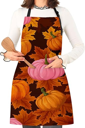 Aprons for Men Women Autumn Thanksgiving Pumpkin Seamless Waterproof Kitchen Chef Apron with 2 Pockets,Adjustable Bib Apron Cooking Aprons,26"x35"
