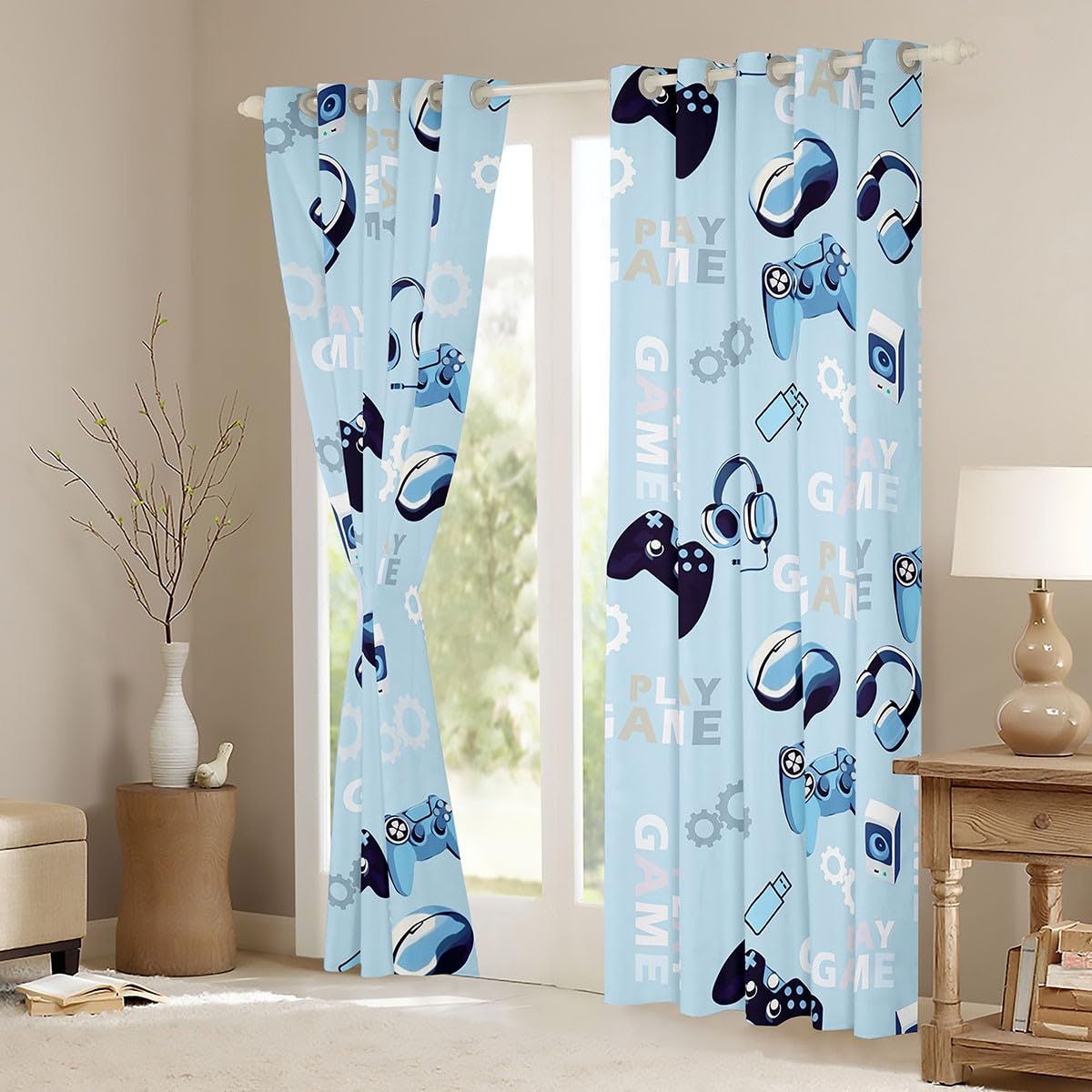 Tende moderne per finestre con mouse e auricolari, per ragazzi, ragazze e adolescenti, decorazione per la casa, per soggiorno, camera da letto, 167 x 228 cm