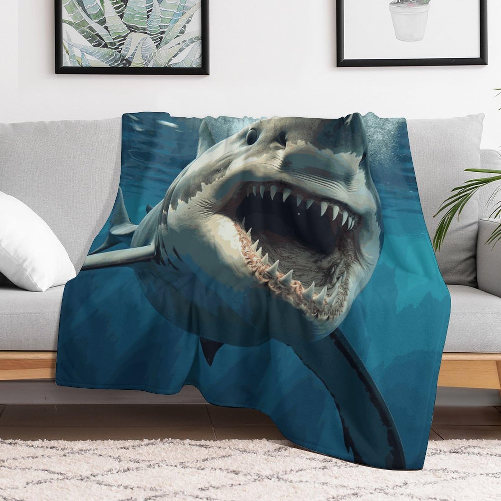Couverture en micro polaire de qualité supérieure - Grand plaid requin doux 178x203 cm