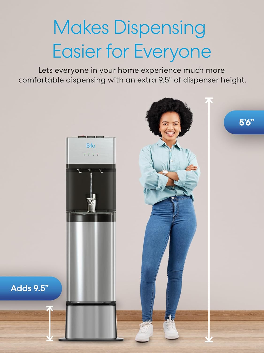 Brio Water Cooler Base for Brio 320, 420, 520 and Moderna 720 Series | Adds 9.5" height to your exisiting water dispenser machine | matching Stainless Steel