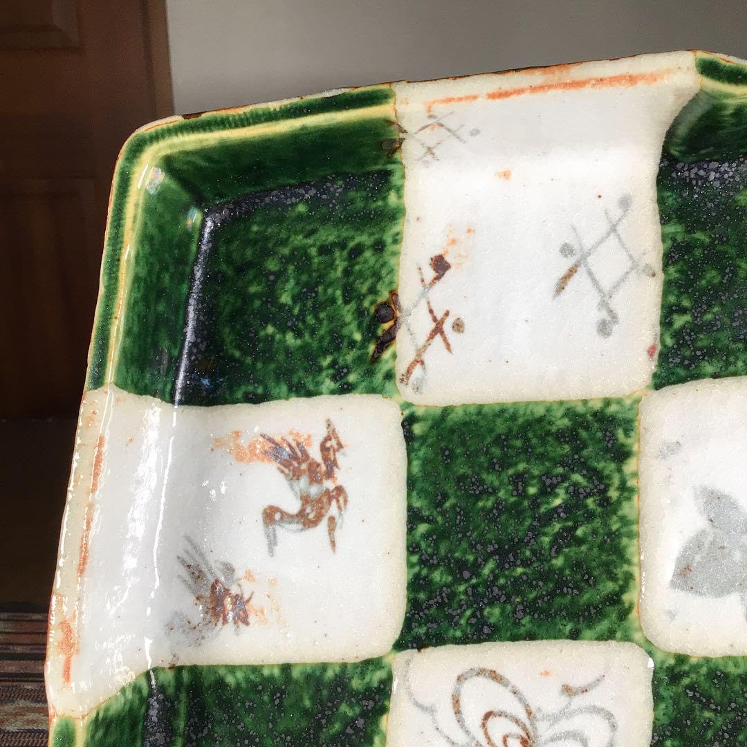 瀬戸焼 たち吉 織部 市松 中鉢揃 5枚セット 菱形 深皿 角皿 土 瀬戸焼 たち吉 織部 市松 中鉢揃 5枚セット 菱形 深皿 角皿 土