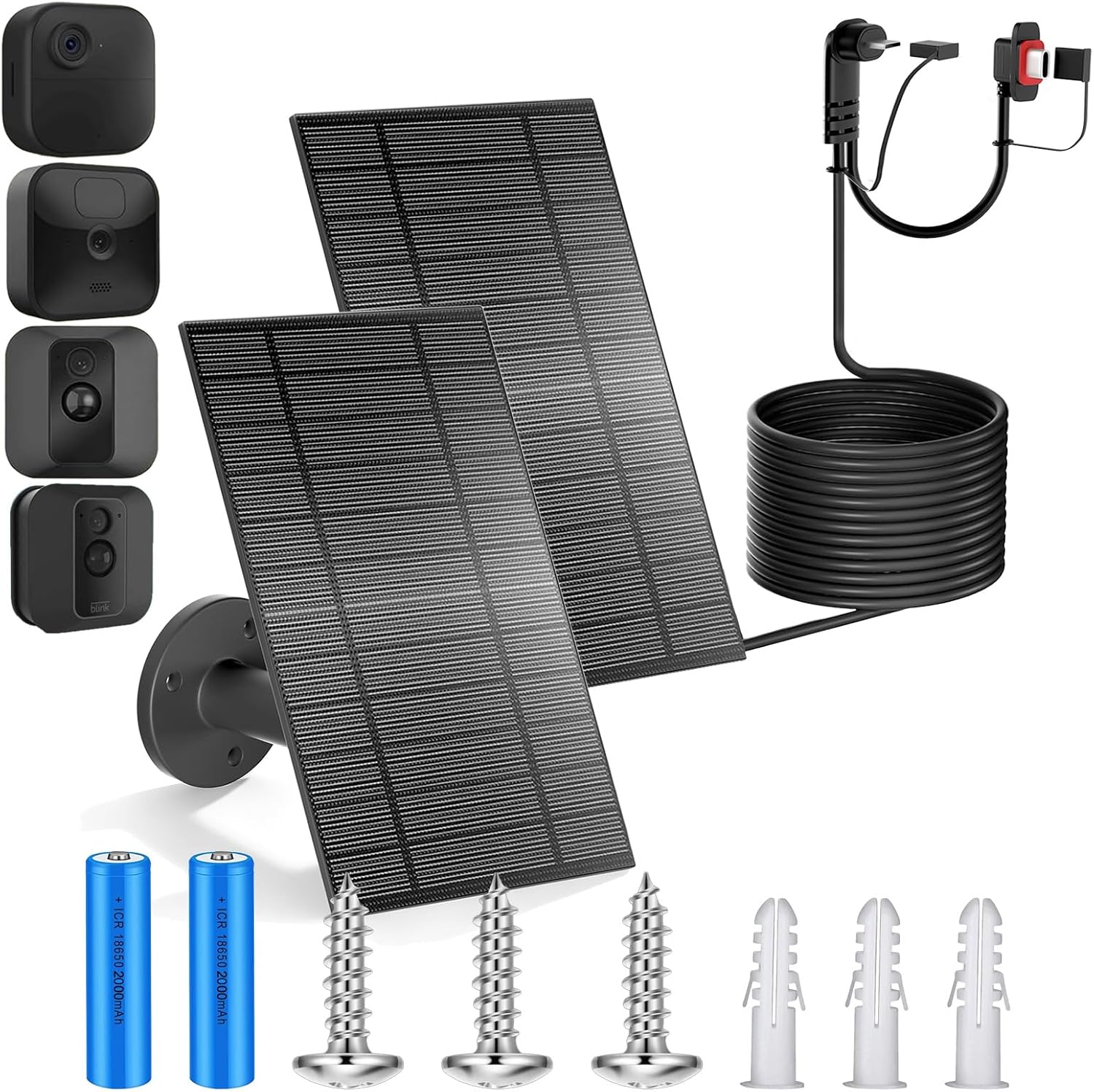 Blink Solar Panel with 4000mAh Battery 13ft Cable Rubber Plug and IP65 Waterproof,Solar USB C Charger Batteries for Blink Outdoor 4(4th Gen/3rd Gen/XT/XT2) Camera 2-PCAK