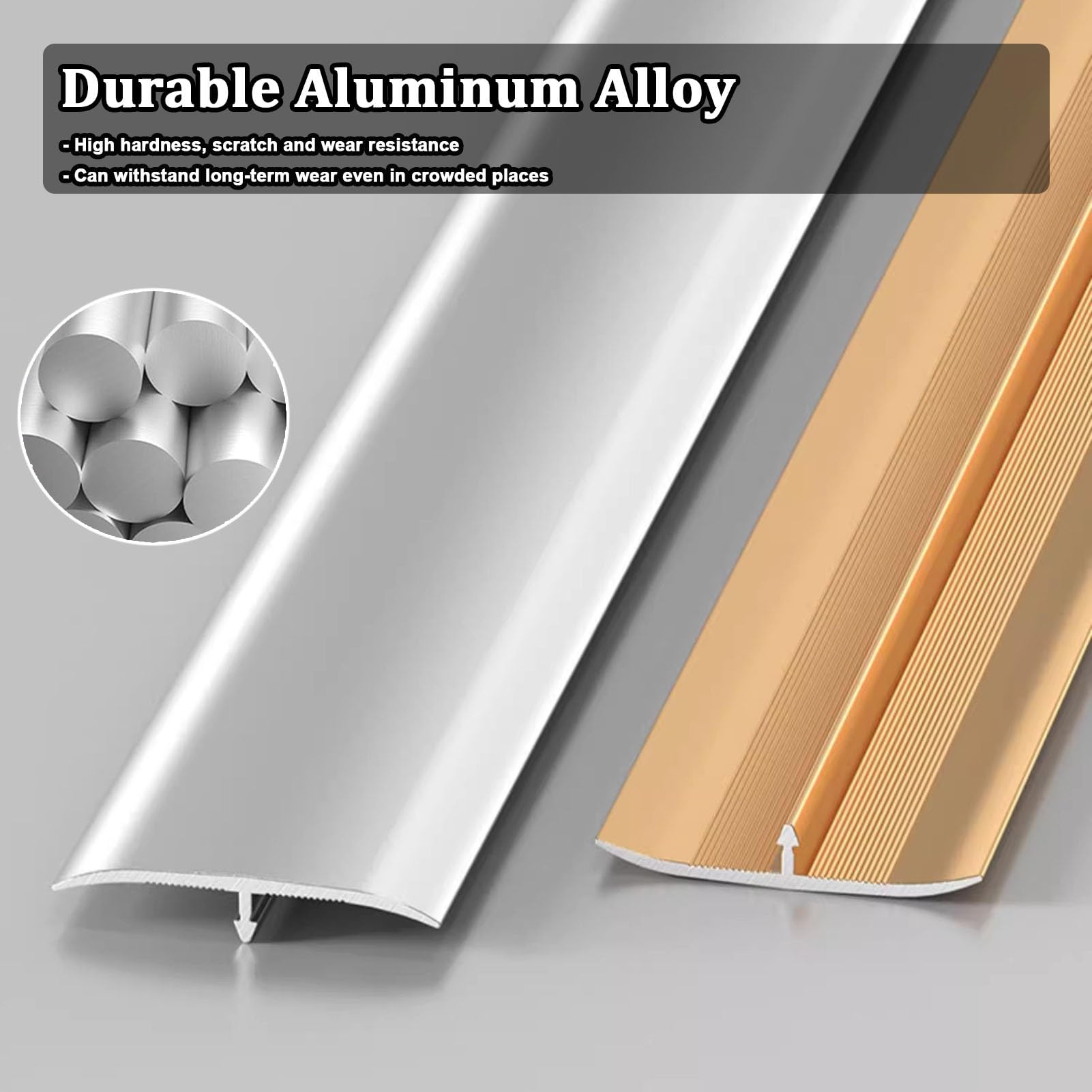 CMYUN Übergangsstreifen T-Profil Übergangsleiste Holz/Vinyl zu Fliesen, Aluminium Schwellenkantenleiste Zum Verbinden von Bodenlücken, Türschwellen Reduzierrampe(Silver)