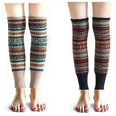 2 Pairs Leg Warmers for Women Boho Bohemian Style Cable Knitted Thicker Warm in Winter for Party Sports