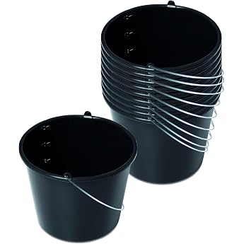 Kistenberg 10 x construction buckets 12 litres bucket with scale and ergonomic handle made of robust plastic black ideal for construction garden and DIY projects 31 x 24 cm