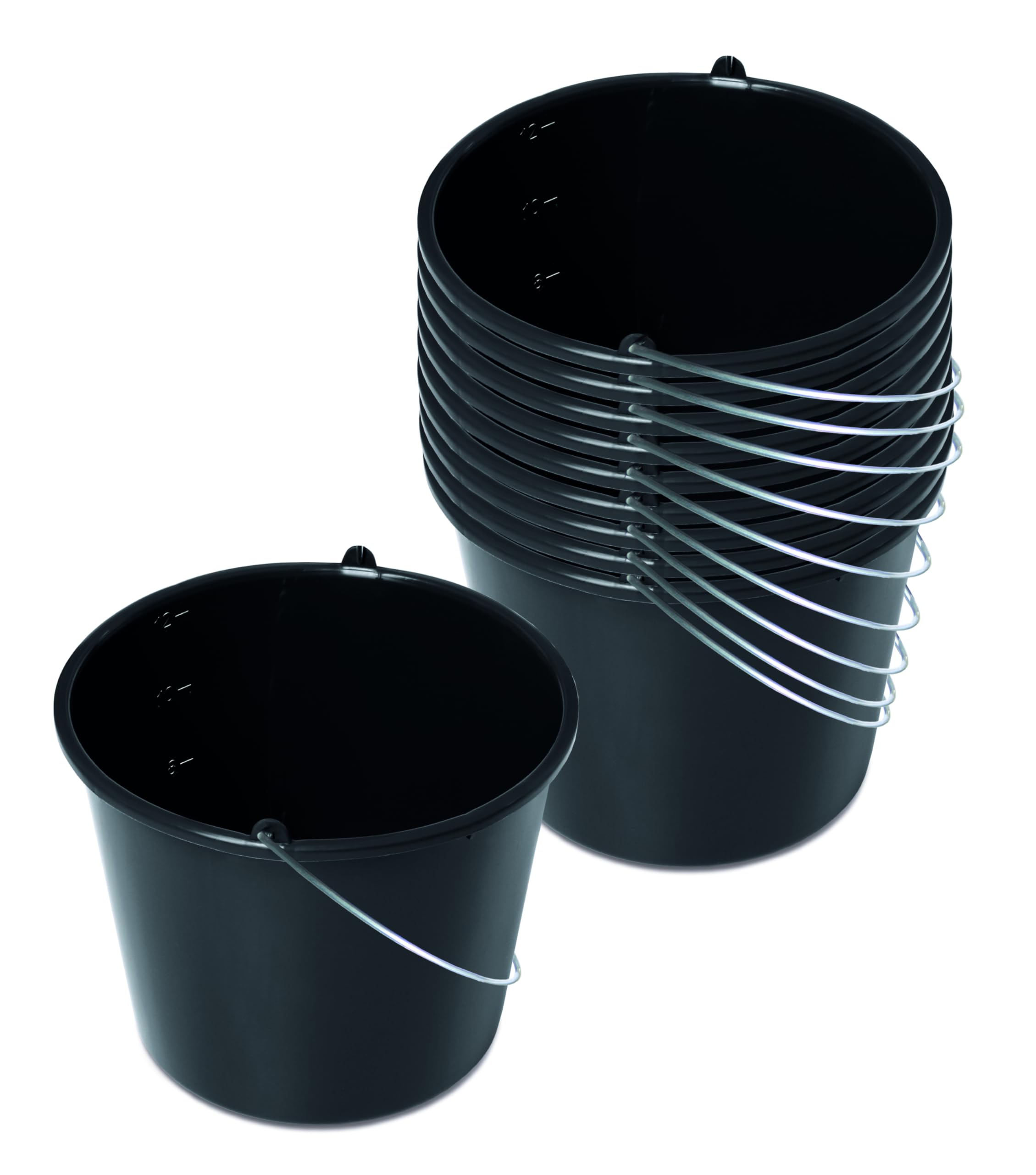 Kistenberg 10x Baueimer 12 Liter | Eimer mit Skala und ergonomischem Griff | aus robustem Kunststoff | schwarz | ideal für Bauarbeiten, Garten und Heimwerkerprojekte | 31 x 24 cm