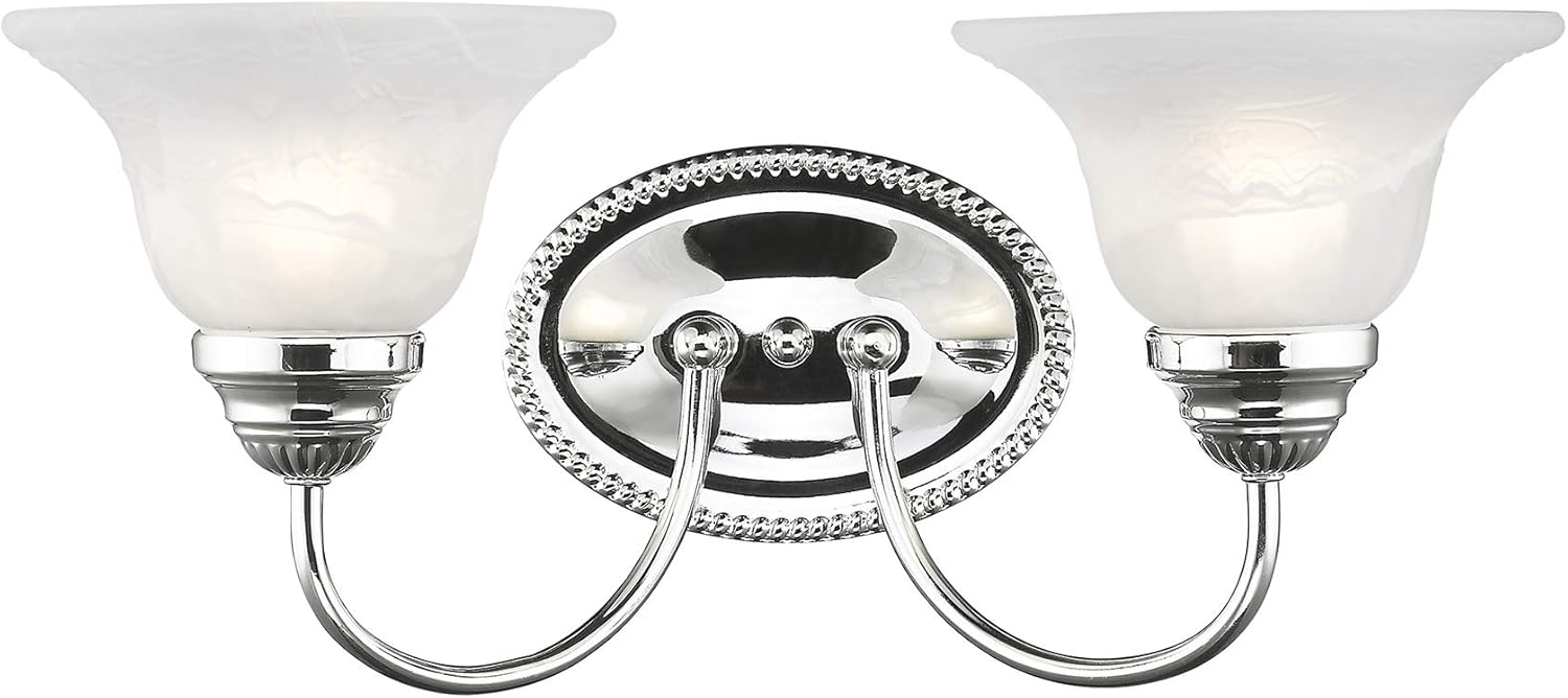 Livex Lighting 1532-05 Edgemont 2 Light Wall Sconce Chrome with White Alabaster Glass, 17 x 8.75 x 8