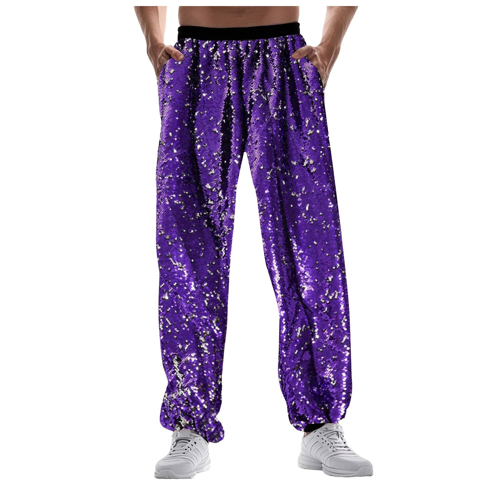 Sequin Trousers Men's Vintage 70s Carnival Disco Outfits Night Club for Fancy Dress Purple