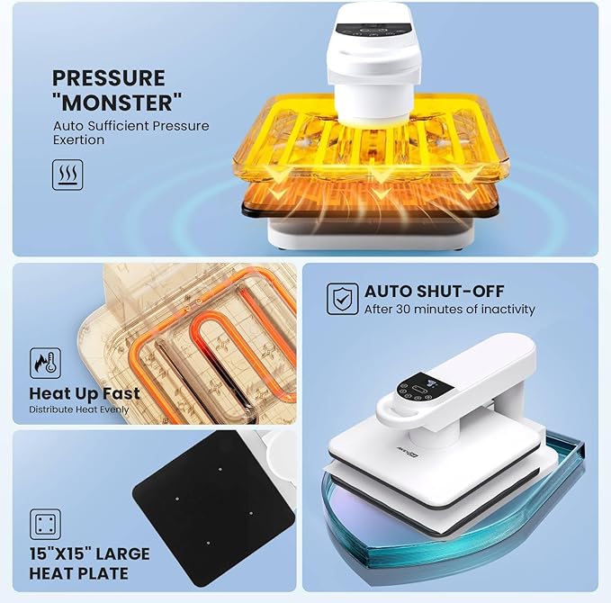 Prensa Térmica Automática para Camisetas AKEYDIY 15x15 Pulgadas miniatura 5