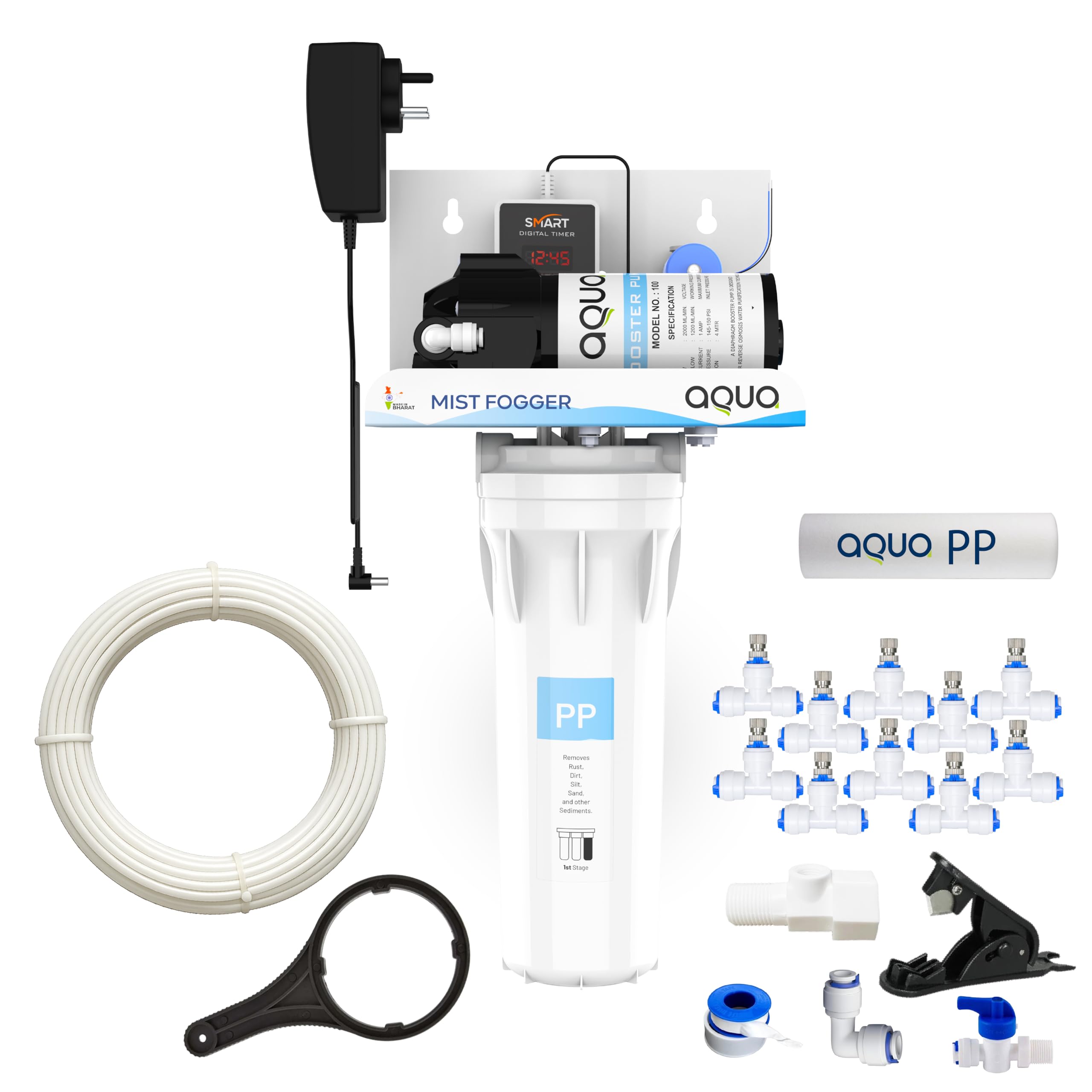 Mist Fogger Kit with High Pressure Pump | Fogging System for Dairy Farm, Poultry, Greenhouse & Outdoor Cooling (10 Nozzle 15 Meter Pipe)-image-45