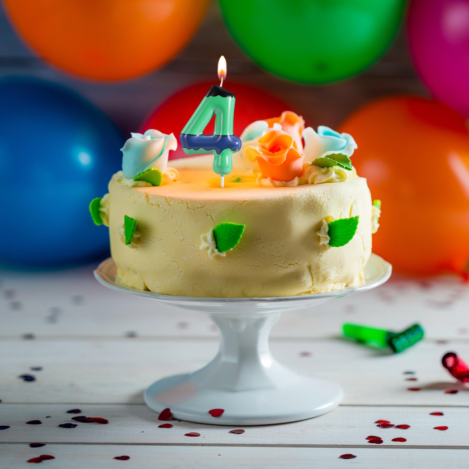 Candela Compleanno Numeri, Tema Rosa e Verde Topper per Torta con Numero Decorazione Torta di Compleanno per Anniversari Matrimoni Baby Shower (5