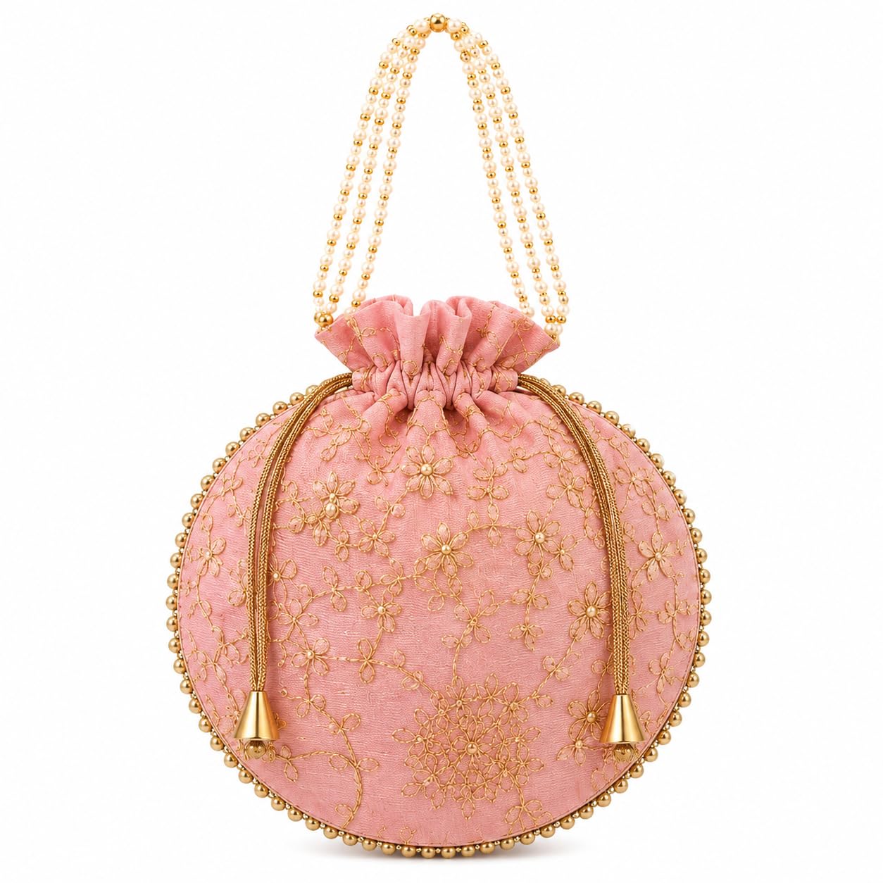 nibbler Embroidered Potli Bag for Women (22x22cm) | Ethnic Drawstring Handbag with Pearl Handle | Traditional Bridal Clutch Purse for Wedding Party Festive Occasion-picture-15