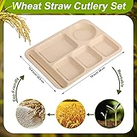 Vista 9 de Pinkunn 12 Pcs 14'' Large Divided Plates Unbreakable Wheat Straw Lunch Trays 6 Compartments Cafeteria Trays Microwave Dishwasher Safe Food Separator