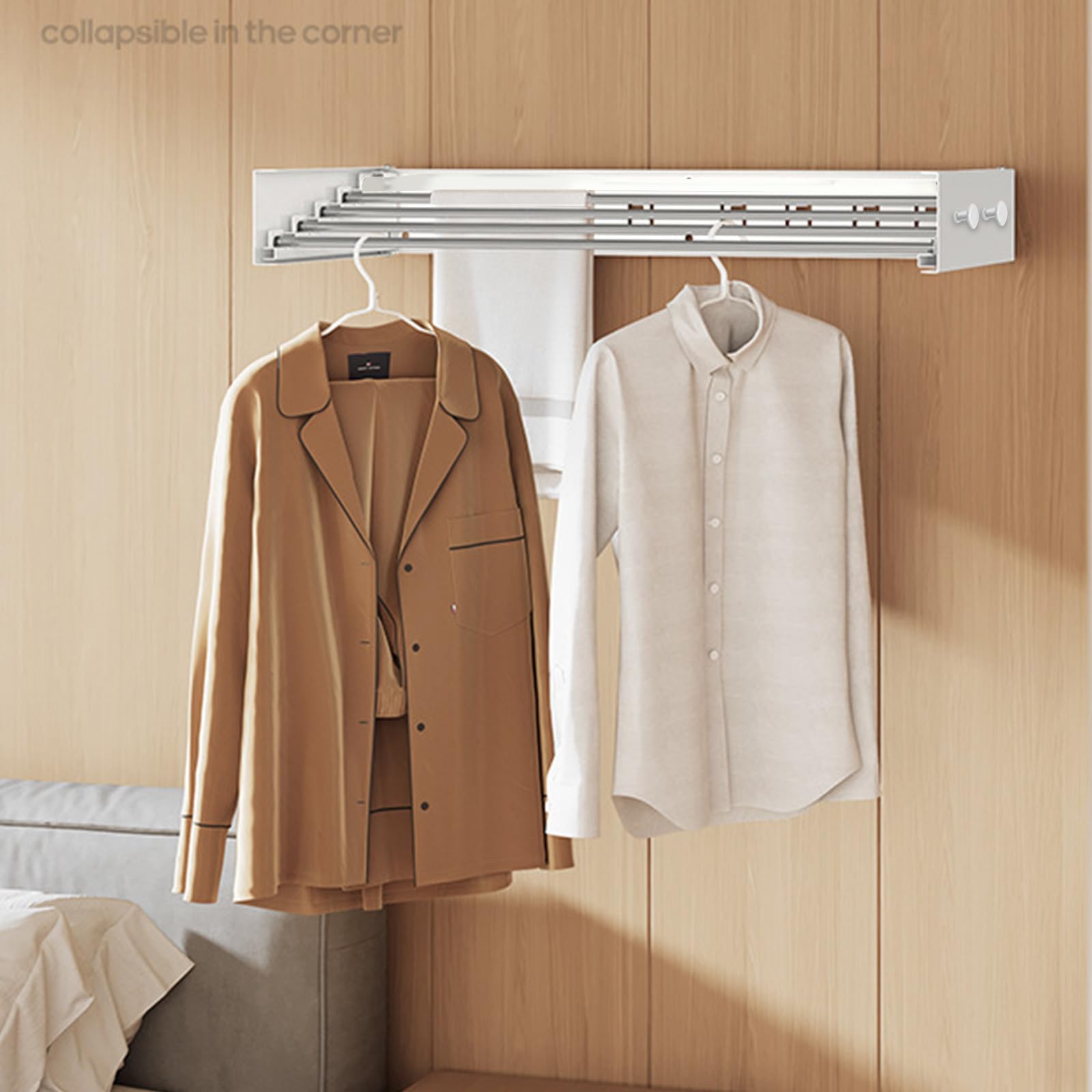 Séchoir à linge pliable pour montage mural, capacité de charge de 25 kg, peu encombrant, idéal pour la salle de bain, le balcon et les petits appartements, installation facile (5 barres de