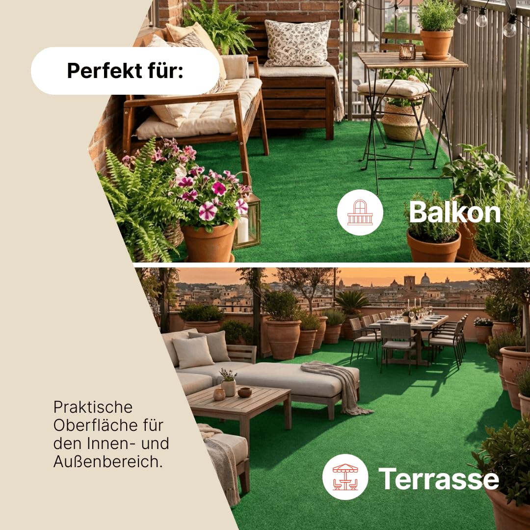 TAPISO Pemba - Tappeto in erba artificiale, resistente alle intemperie, ad asciugatura rapida, per esterni, balcone, terrazza, giardino, erba artificiale, 100 x 350 cm