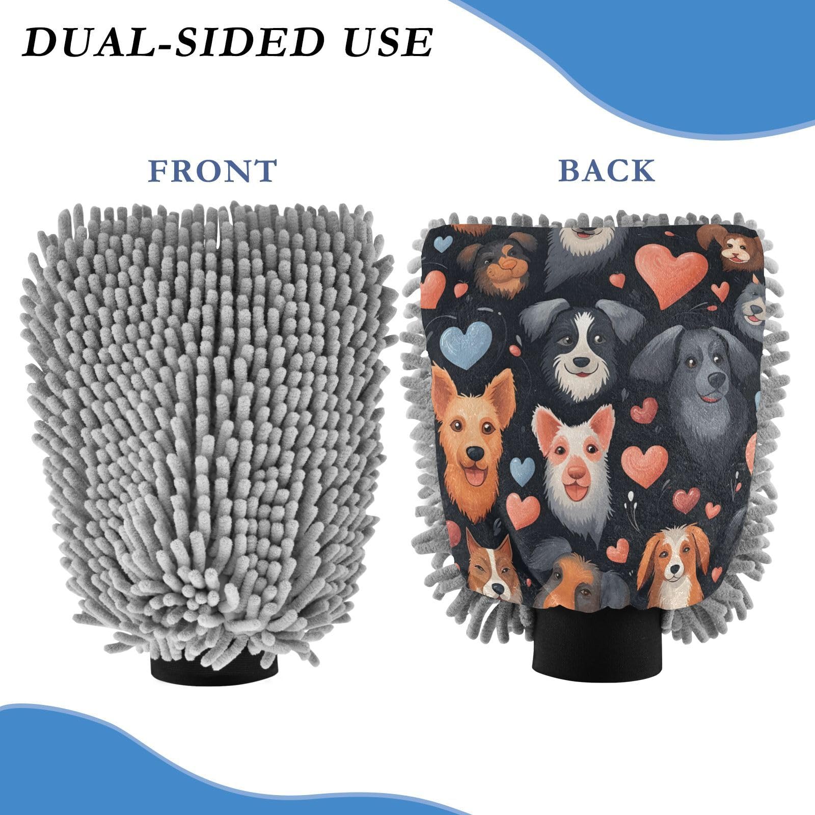 IOACIY Absorbent Microfiber Car Wash Drying Mitts, 2 Pack, Scratch-Free & Lint-Free, Rich Foam, Highly Absorbent, Double Sided, Wash Mitt Perfect for Car Washing, M, Flowers Dog