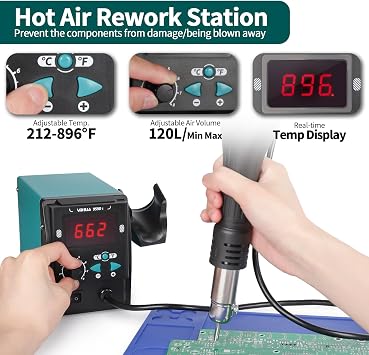 YIHUA 959D I Digital Hot Air Rework Station for SMD Reflow Soldering with 3 Hot Air Nozzles