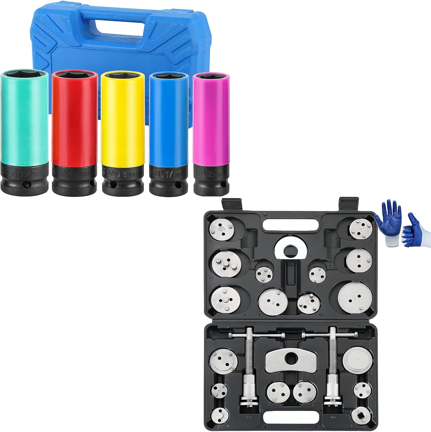 DASBET 24pcs Heavy Duty Disc Brake Caliper Tool Set & 1/2 Inch Drive Wheel Protector Impact Socket Set