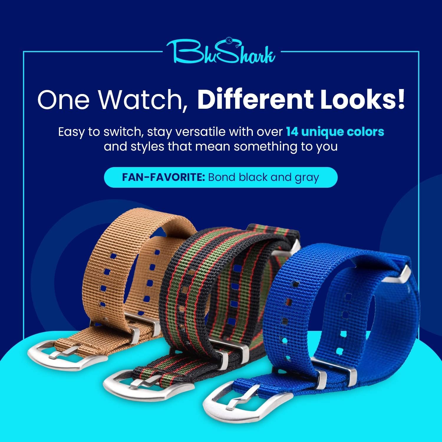 BluShark Orca Waffle Weave Nylon Watch Bands Multiple Sizes and Colors