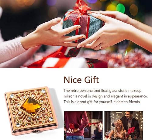 Miniatura 6 de HAPUTDY Mini espejo de maquillaje elegante portátil 1X2X aumento rosa