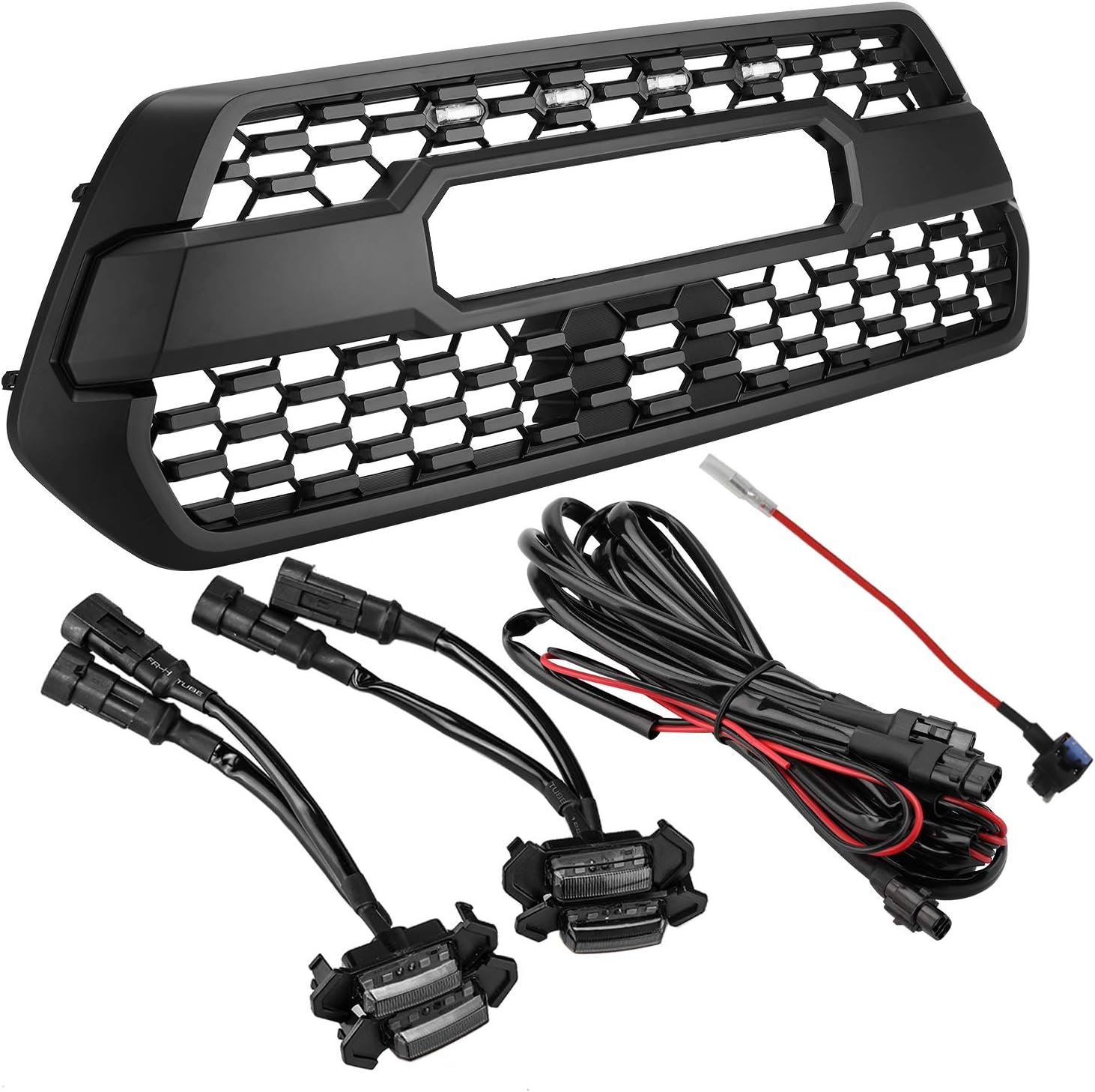 Seven Sparta 4 PCS Grill Led Lights with Fuse Adaptor Compatible with 2016-2023 Toyota Tacoma TRD Pro OEM Front Grille (White Light with Black Shell)