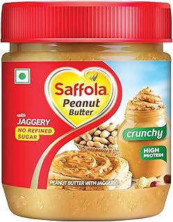 Saffola Peanut Butter with Jaggery, Crunchy 350 gm High Protein Peanut Butter No Refined Sugar