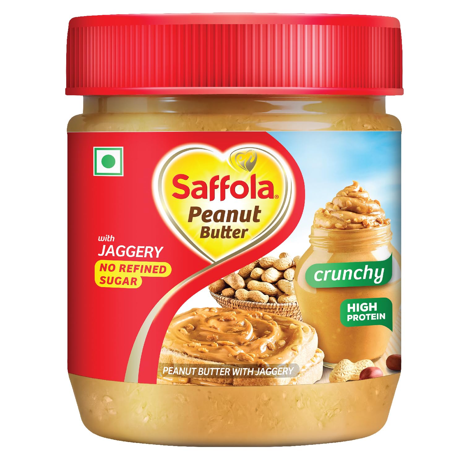 Saffola Peanut Butter with Jaggery, Crunchy 350 gm | High Protein Peanut Butter | No Refined Sugar