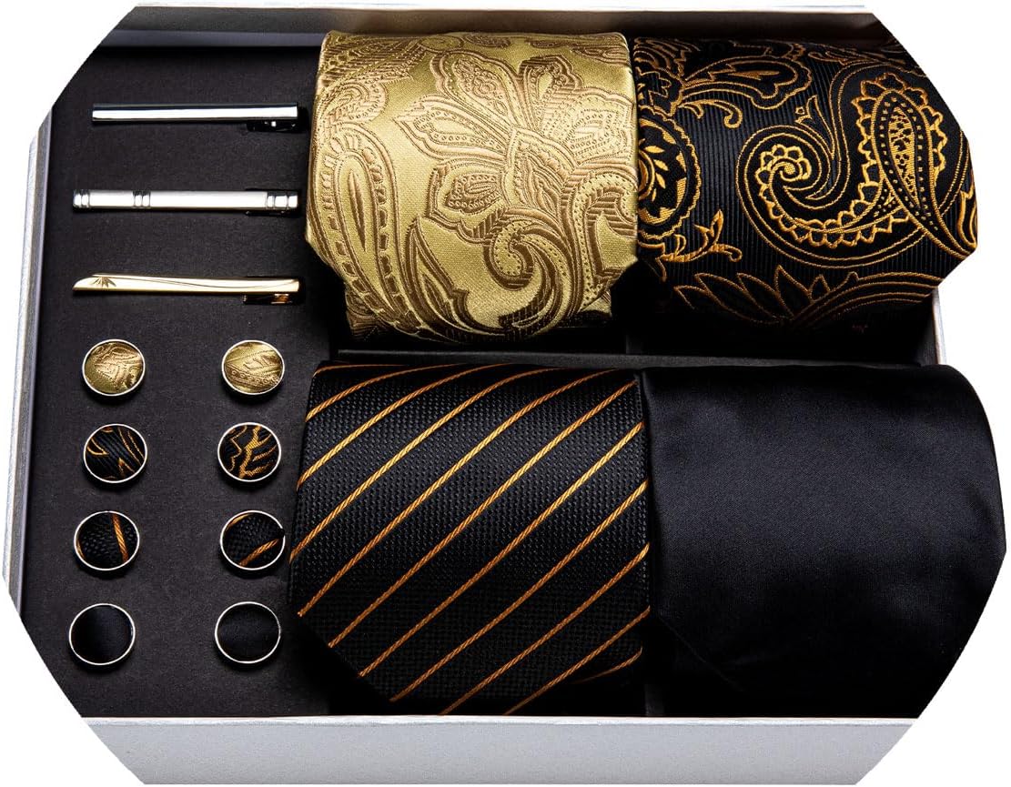 Designer Mens Tie Sets Collection, Eleagnt Gift Box Tie Clips Handkerchief Cufflink Set