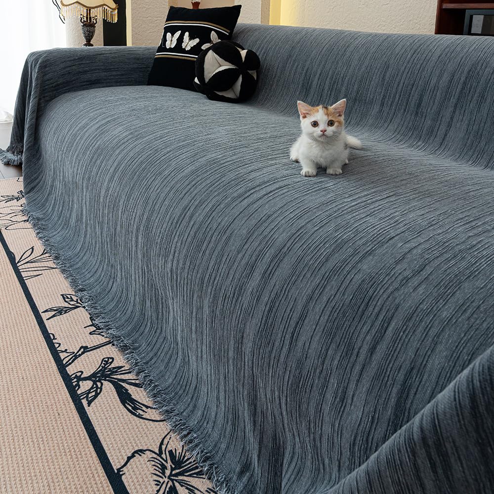 Plaid chenille haut de gamme gris 130x180 cm avec franges élégantes