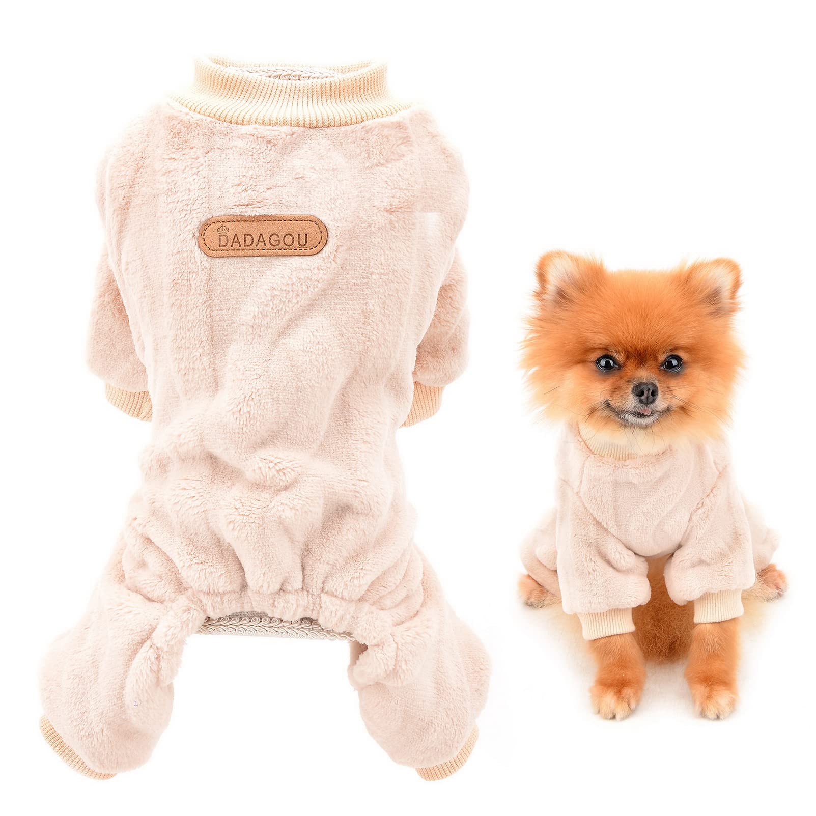 SMALLLEE_LUCKY_STORE pijama de franela gruesa para mascotas para perros pequeños gatos,suéter de cachorro abrigo,Yorkie Chihuahua ropa cálida de invierno, caqui, S
