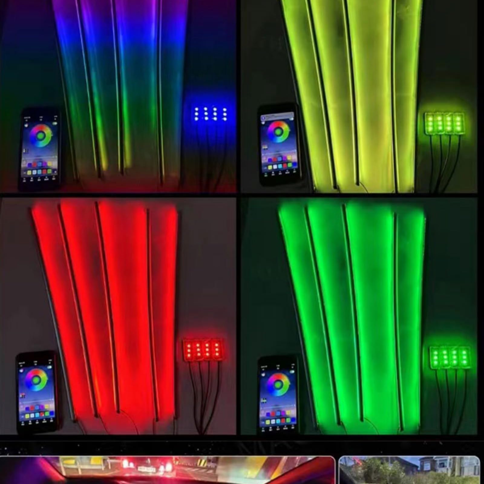 Wnętrze samochodu oświetlenie ambientowe, pełnokolorowe oświetlenie samochodowe, uniwersalne LED-owe oświetlenie wnętrza, ukryta akrylowa taśma RGB, lampa symfonicznej atmosfery,6 in1