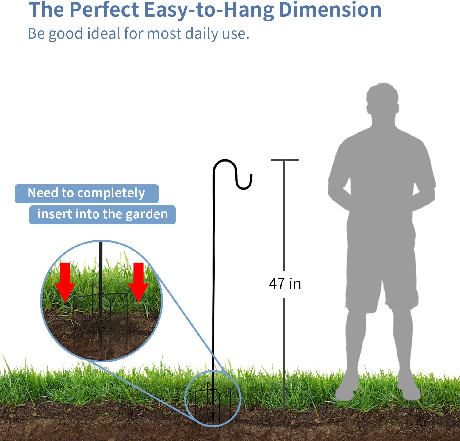 Shepherd's Hooks, 47 Inch 2Pack Shepherd Hook Made of Metal for for Outdoor Bird Feeders Hanger,Hanging Solar Lights, Mason Jars, Plant Hangers, Christmas Lights, Lanterns, Garden Stakes and Weddings