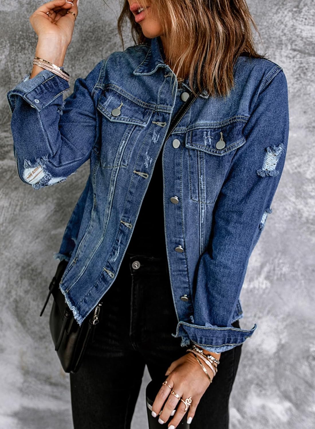 EVALESS Womens Boyfriend Washed Crop Denim Jean Jacket Coat - Image 4