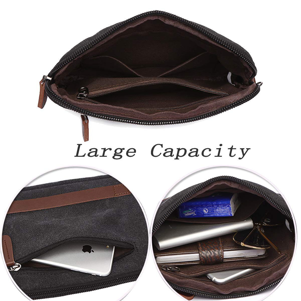 A-QMZL Pochette Uomo Borsello Uomo a Mano da Polso Borsa uomo Tela Elegante Grande Capacità Pochette per Lavoro Viaggio Casual Ufficio Borsetta
