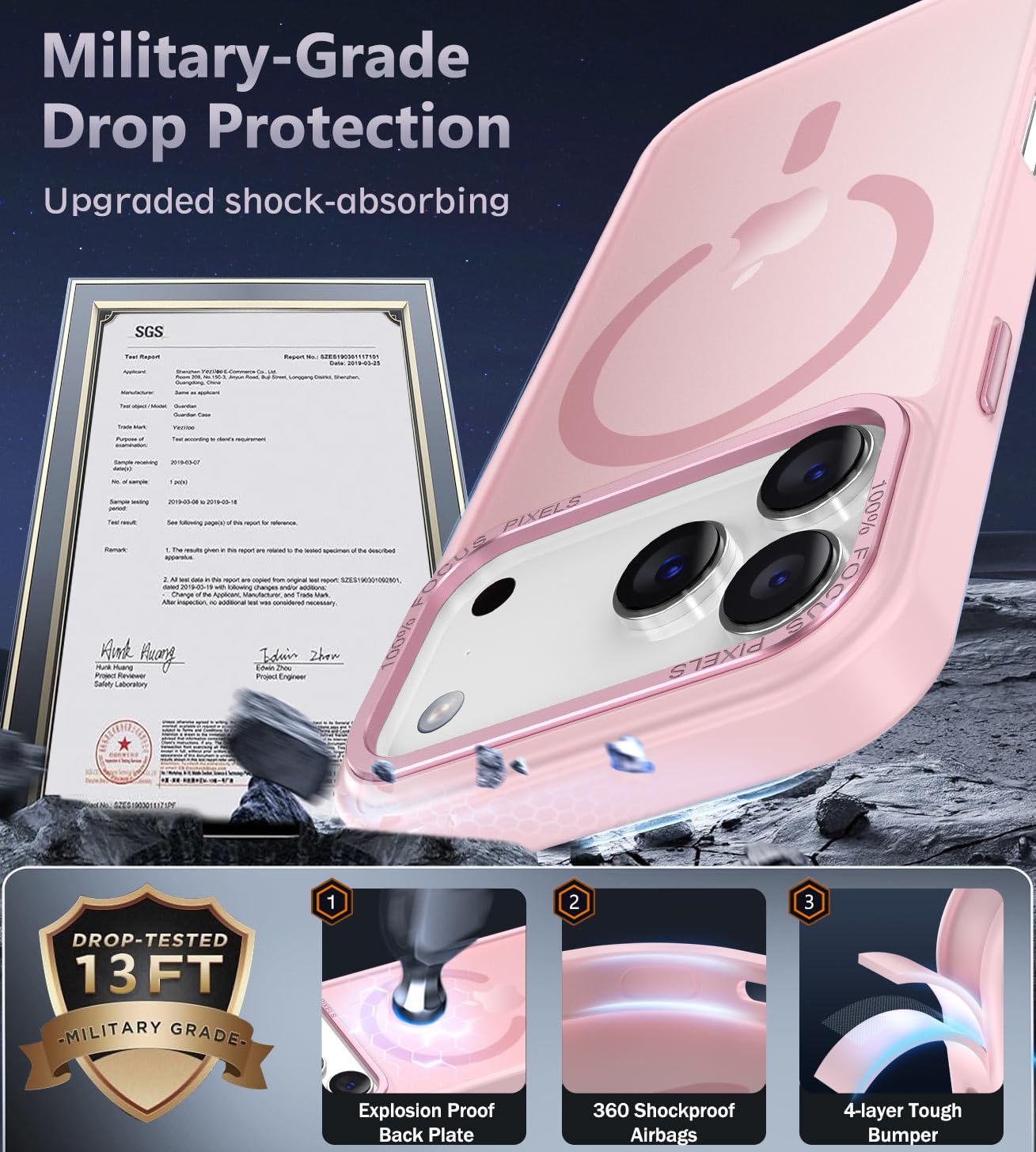 Newfuture Strong Magnetic Compatible with iPhone 17 Pro Case [13 FT Military Drop Protection] [Compatible with Magsafe] Slim Translucent Matte Shockproof with Anti-Fingerprint Phone Case, Tender Pink — view 5