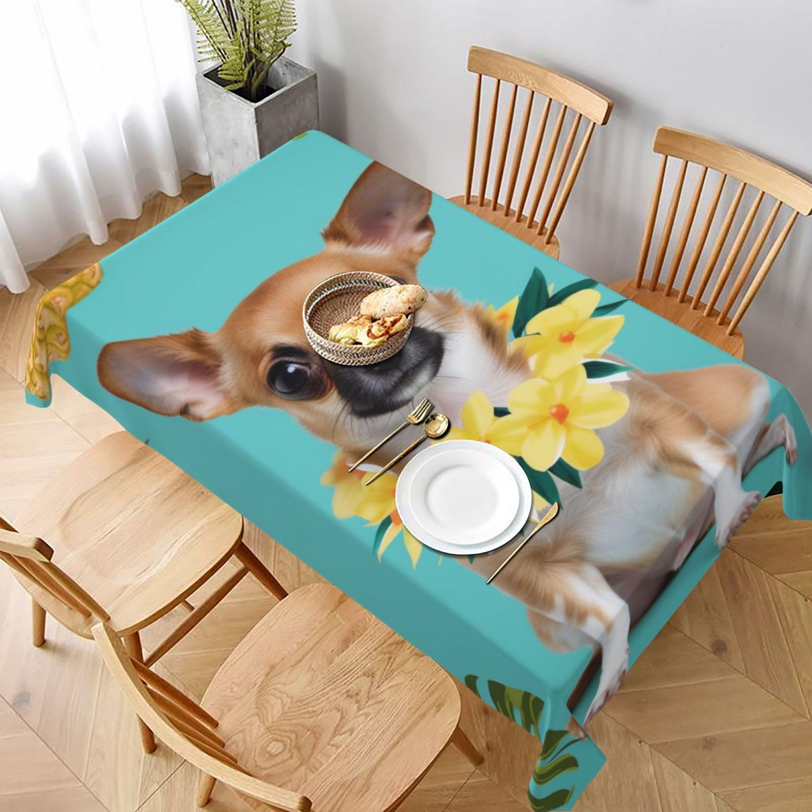 WPKJU Chihuahua Dog Pineapple Printed Tablecloth 60x90 in Water Resistant Table Cover Washable Rectangle Table Cloth for Dining Tables