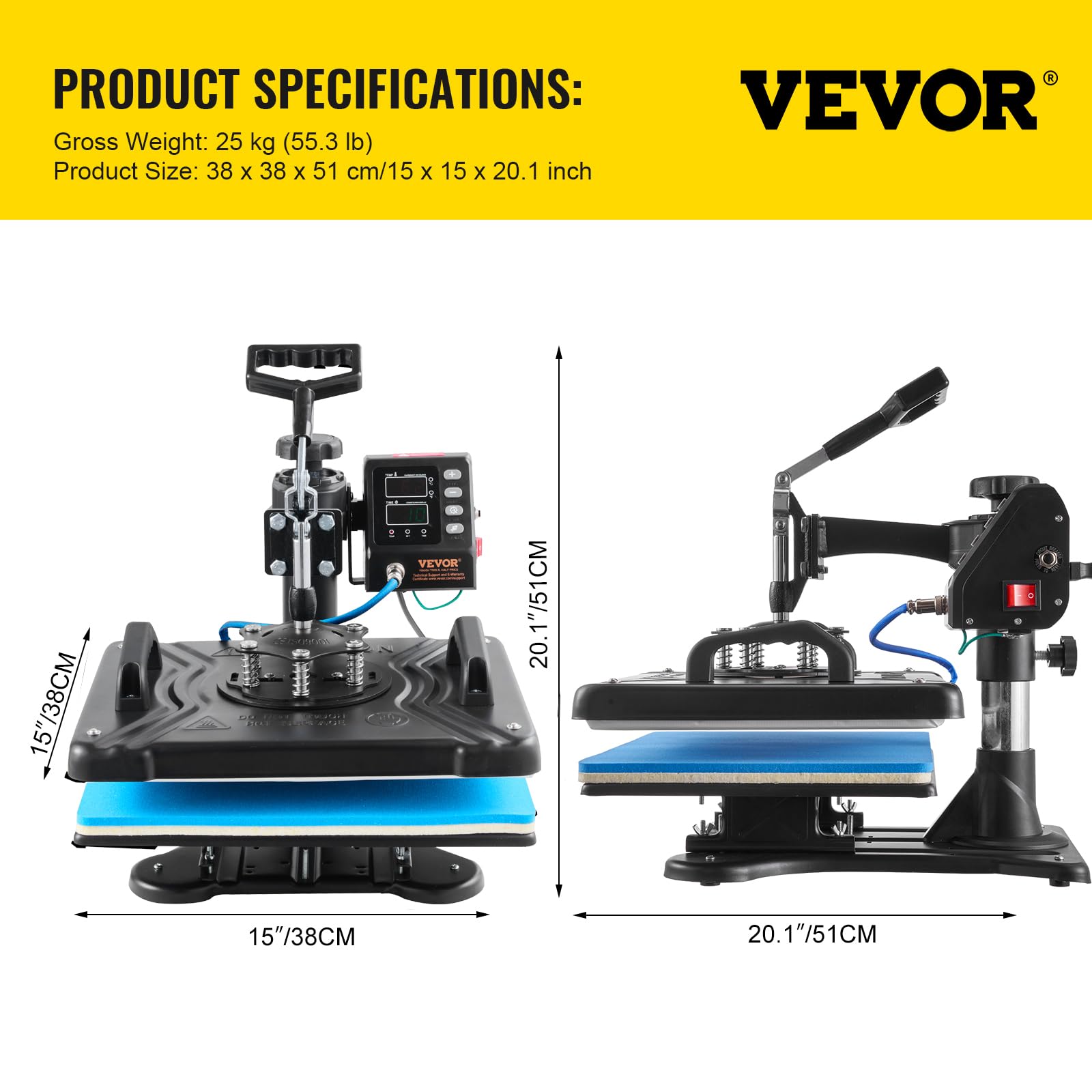 VEVOR Presse à chaleur multifonctionnelle 10 en 1, 30 x 38 cm, presse à transfert rotative à 360°, machine de sublimation, presse à chaleur, presse thermique pour t-shirts, tasses, noir